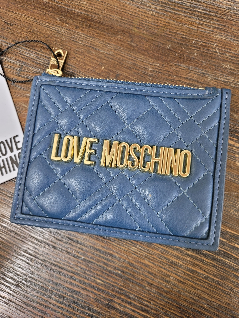 Love Moschino Quilted Coin Wallet in Slate Blue with Gold Hardware